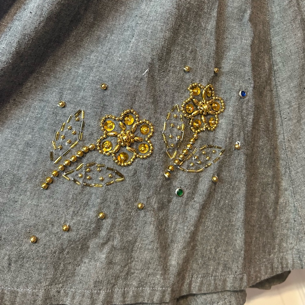Vintage 80’s Gold Bead‎ Appliqué Gray 2-piece Outfit Sz M Western Square Dance - Picture 4 of 14